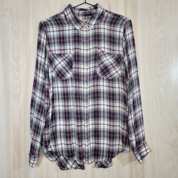 Lucky Brand Tunic Length Plaid Button-Down Shirt Sz Lg - Picture 2 of 5